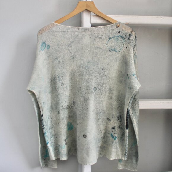 Skull Cashmere Thunder Sweater Distressed Tye Dye Print 100% Cashmere sz Medium - Picture 2 of 8
